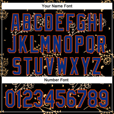 Custom Stitched Black Royal-Orange 3D Pattern Design Golden Subtle Floral Sports Pullover Sweatshirt Hoodie
