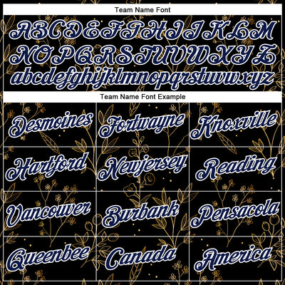 Custom Stitched Black Navy-White 3D Pattern Design Golden Subtle Floral Sports Pullover Sweatshirt Hoodie