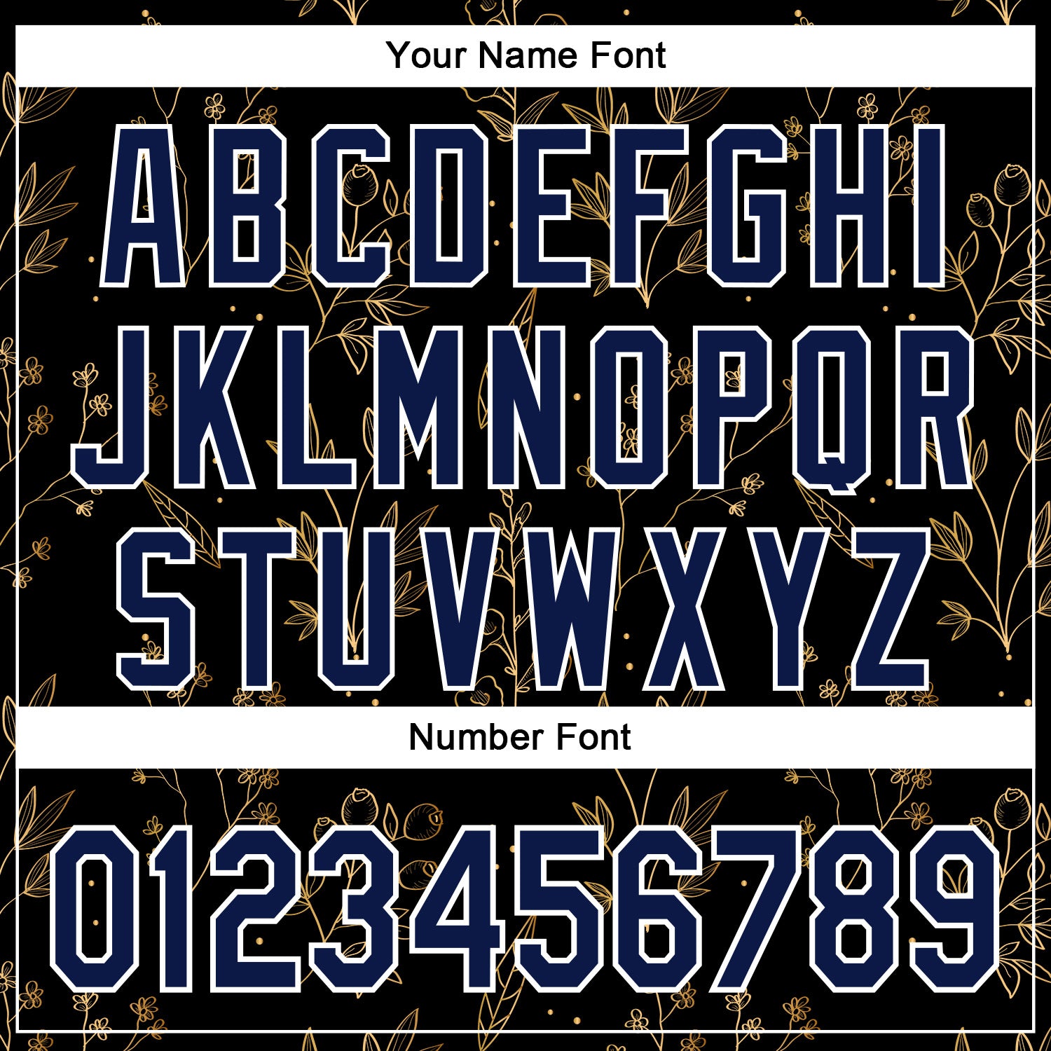 Custom Stitched Black Navy-White 3D Pattern Design Golden Subtle Floral Sports Pullover Sweatshirt Hoodie