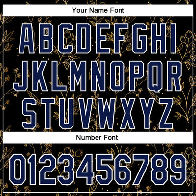 Custom Stitched Black Navy-White 3D Pattern Design Golden Subtle Floral Sports Pullover Sweatshirt Hoodie