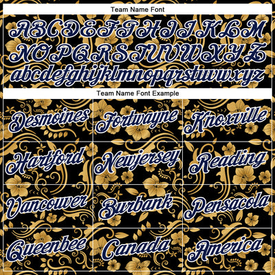 Custom Stitched Black Navy-White 3D Pattern Design Golden Subtle Floral Sports Pullover Sweatshirt Hoodie