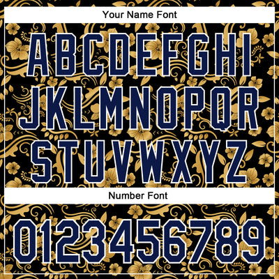 Custom Stitched Black Navy-White 3D Pattern Design Golden Subtle Floral Sports Pullover Sweatshirt Hoodie