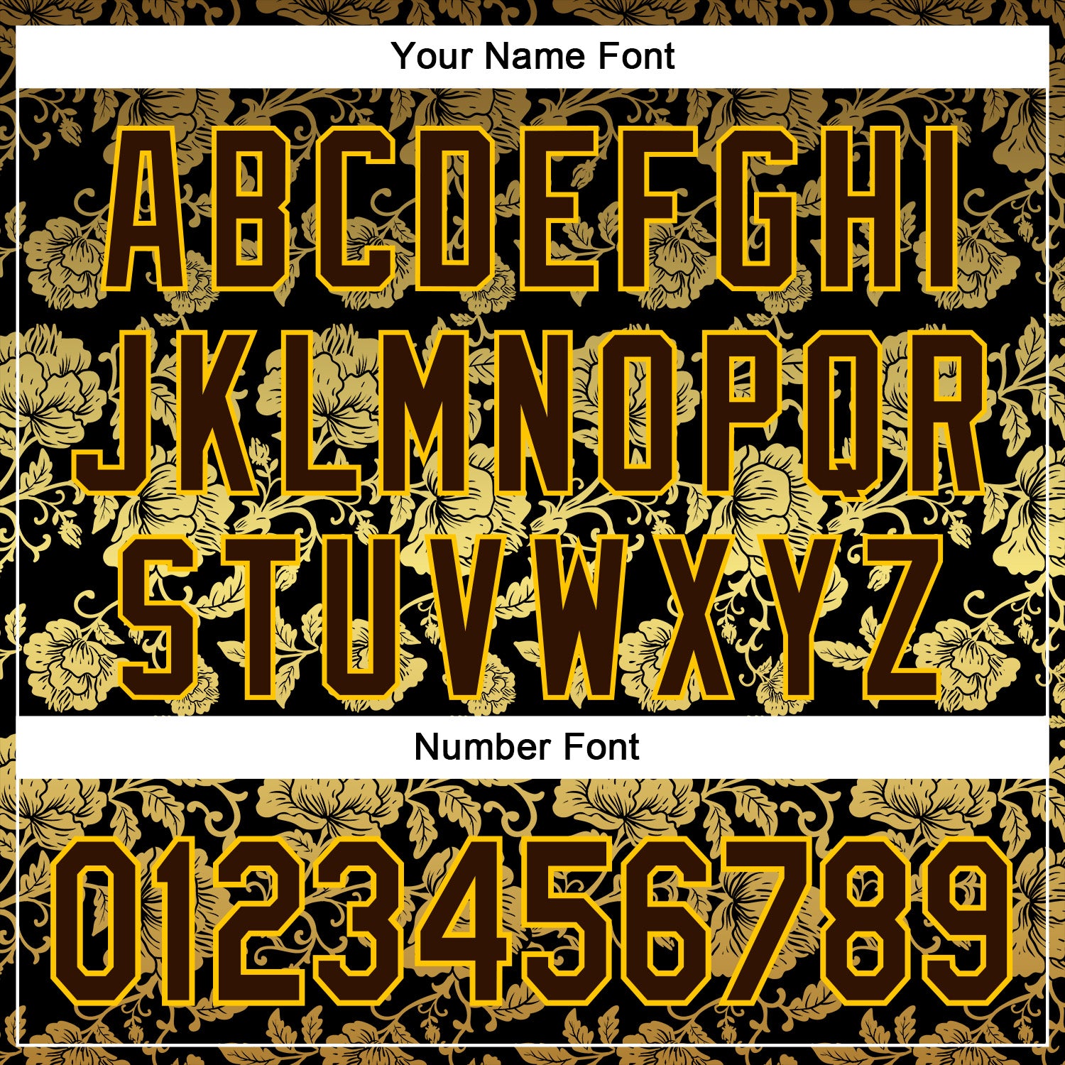 Custom Stitched Black Brown-Yellow 3D Pattern Design Golden Subtle Floral Sports Pullover Sweatshirt Hoodie