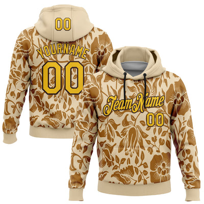 Custom Stitched City Cream Yellow-Brown 3D Pattern Design Golden Subtle Floral Sports Pullover Sweatshirt Hoodie