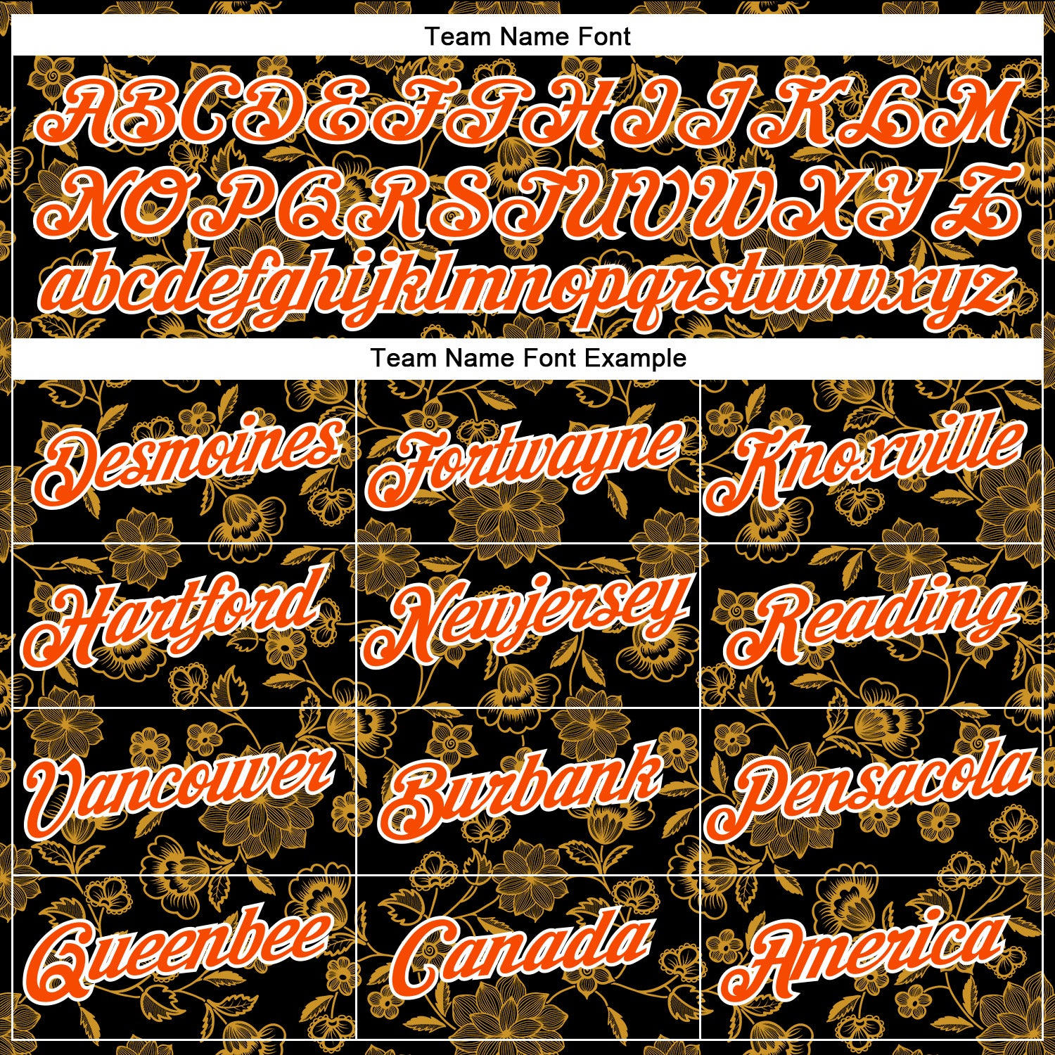 Custom Stitched Black Orange-White 3D Pattern Design Golden Subtle Floral Sports Pullover Sweatshirt Hoodie