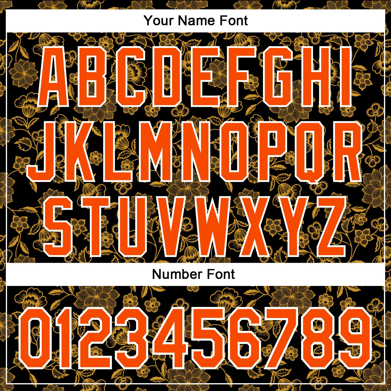 Custom Stitched Black Orange-White 3D Pattern Design Golden Subtle Floral Sports Pullover Sweatshirt Hoodie