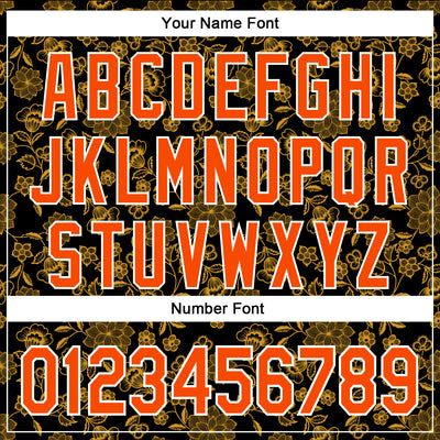 Custom Stitched Black Orange-White 3D Pattern Design Golden Subtle Floral Sports Pullover Sweatshirt Hoodie