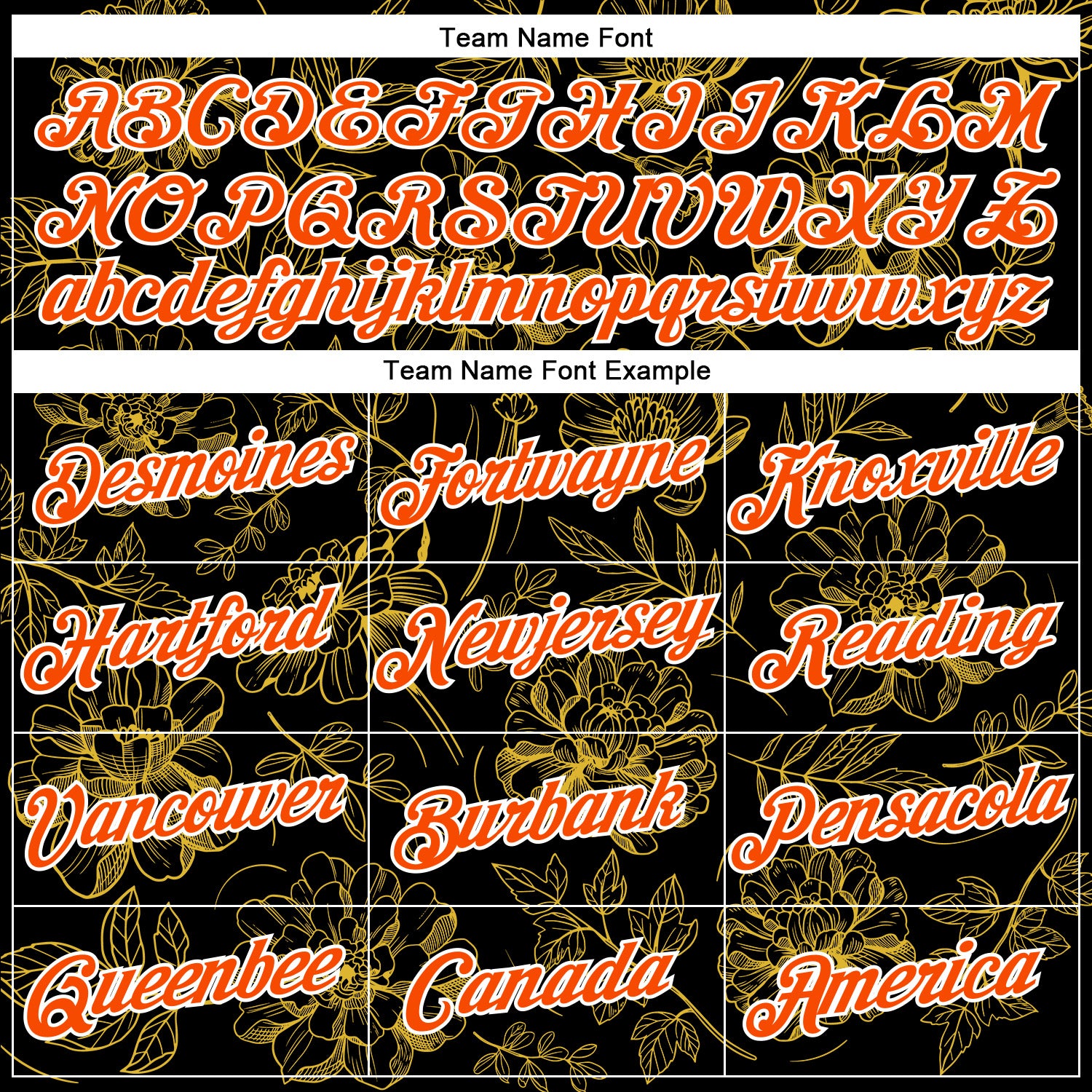 Custom Stitched Black Orange-White 3D Pattern Design Golden Subtle Floral Sports Pullover Sweatshirt Hoodie