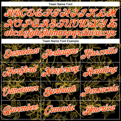 Custom Stitched Black Orange-White 3D Pattern Design Golden Subtle Floral Sports Pullover Sweatshirt Hoodie