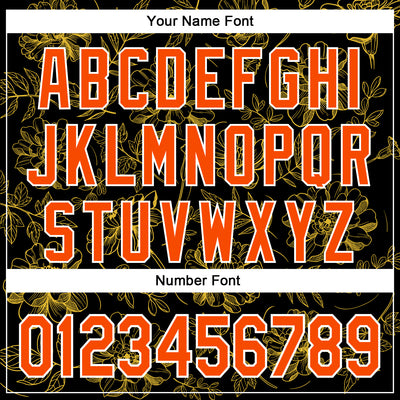 Custom Stitched Black Orange-White 3D Pattern Design Golden Subtle Floral Sports Pullover Sweatshirt Hoodie