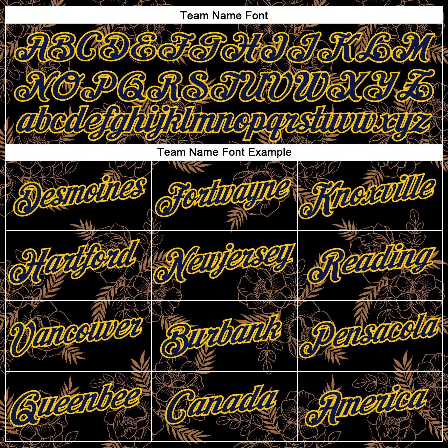 Custom Stitched Black Navy-Yellow 3D Pattern Design Golden Subtle Floral Sports Pullover Sweatshirt Hoodie