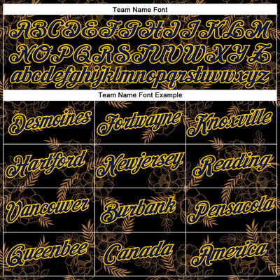 Custom Stitched Black Navy-Yellow 3D Pattern Design Golden Subtle Floral Sports Pullover Sweatshirt Hoodie