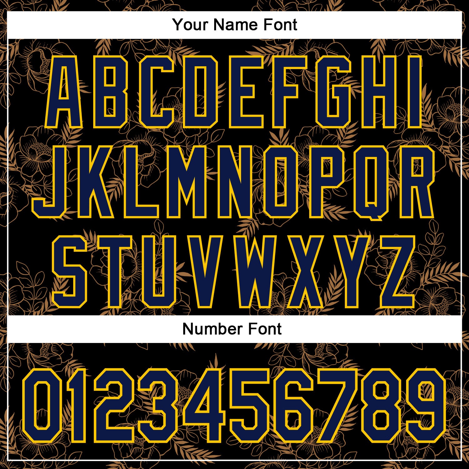 Custom Stitched Black Navy-Yellow 3D Pattern Design Golden Subtle Floral Sports Pullover Sweatshirt Hoodie