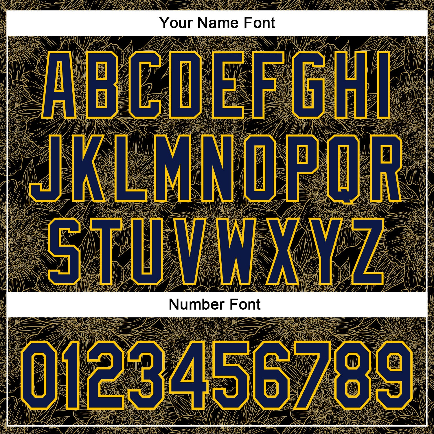 Custom Stitched Black Navy-Yellow 3D Pattern Design Golden Subtle Floral Sports Pullover Sweatshirt Hoodie