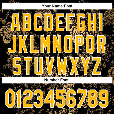 Custom Stitched Black Gold-White 3D Pattern Design Golden Subtle Floral Sports Pullover Sweatshirt Hoodie