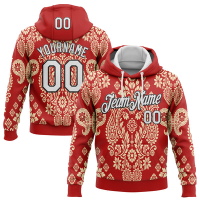 Custom Stitched Red White Cream-Black 3D Pattern Design Ethnic Paisley Floral Bandana Sports Pullover Sweatshirt Hoodie