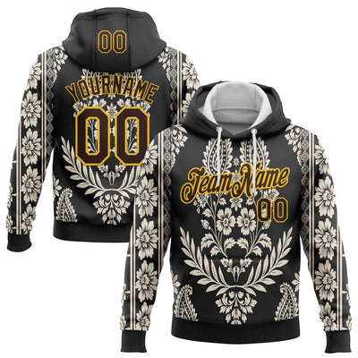 Custom Stitched Black Brown Cream-Yellow 3D Pattern Design Ethnic Paisley Floral Bandana Sports Pullover Sweatshirt Hoodie