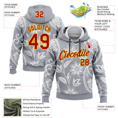 Custom Stitched Gray Red-Light Yellow 3D Pattern Design Ethnic Paisley Floral Bandana Sports Pullover Sweatshirt Hoodie