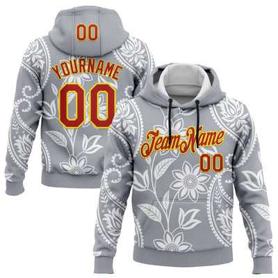 Custom Stitched Gray Red-Light Yellow 3D Pattern Design Ethnic Paisley Floral Bandana Sports Pullover Sweatshirt Hoodie