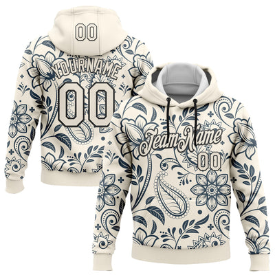Custom Stitched Cream Black 3D Pattern Design Ethnic Paisley Floral Bandana Sports Pullover Sweatshirt Hoodie