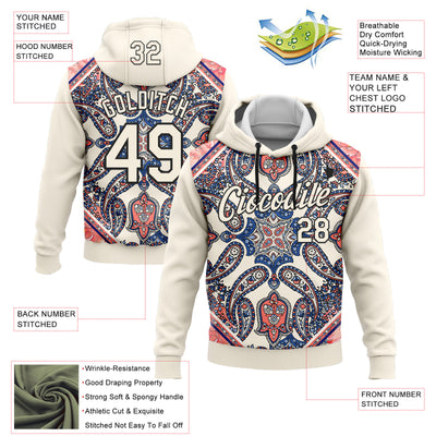 Custom Stitched Cream Black 3D Pattern Design Ethnic Paisley Floral Bandana Sports Pullover Sweatshirt Hoodie
