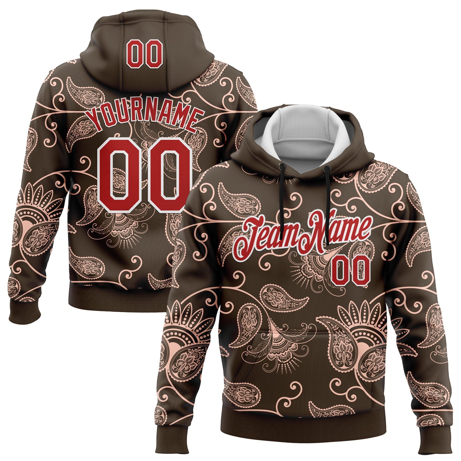 Custom Stitched Brown Red-White 3D Pattern Design Ethnic Paisley Floral Bandana Sports Pullover Sweatshirt Hoodie