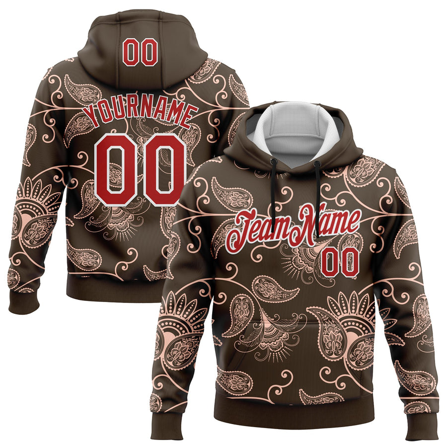 Custom Stitched Brown Red-White 3D Pattern Design Ethnic Paisley Floral Bandana Sports Pullover Sweatshirt Hoodie