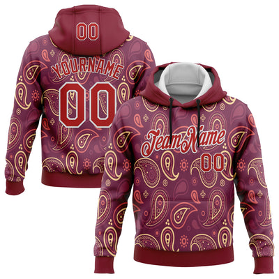 Custom Stitched Crimson Red-White 3D Pattern Design Ethnic Paisley Floral Bandana Sports Pullover Sweatshirt Hoodie
