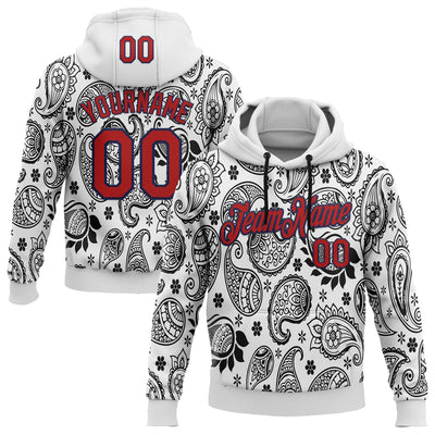 Custom Stitched White Red-Navy 3D Pattern Design Ethnic Paisley Floral Bandana Sports Pullover Sweatshirt Hoodie