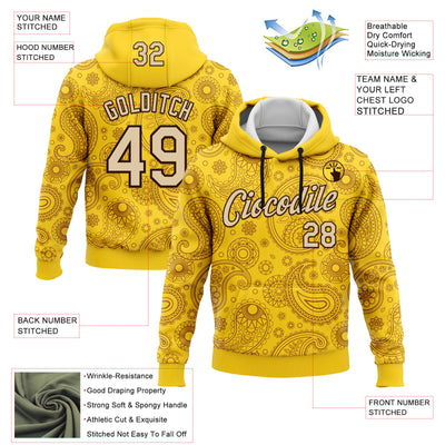 Custom Stitched Yellow City Cream-Brown 3D Pattern Design Ethnic Paisley Floral Bandana Sports Pullover Sweatshirt Hoodie