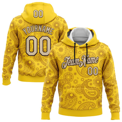 Custom Stitched Yellow City Cream-Brown 3D Pattern Design Ethnic Paisley Floral Bandana Sports Pullover Sweatshirt Hoodie