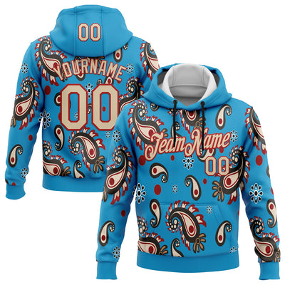 Custom Stitched Panther Blue City Cream-Red 3D Pattern Design Ethnic Paisley Floral Bandana Sports Pullover Sweatshirt Hoodie