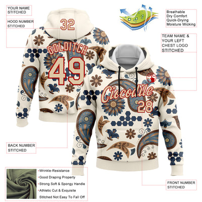 Custom Stitched Cream City Cream-Red 3D Pattern Design Ethnic Paisley Floral Bandana Sports Pullover Sweatshirt Hoodie