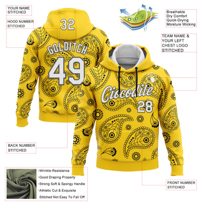 Custom Stitched Yellow White-Steel Gray 3D Pattern Design Ethnic Paisley Floral Bandana Sports Pullover Sweatshirt Hoodie