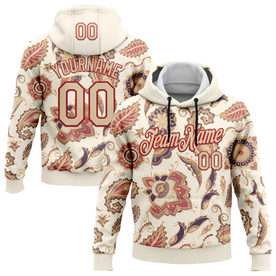 Custom Stitched Cream City Cream-Red 3D Pattern Design Ethnic Paisley Floral Bandana Sports Pullover Sweatshirt Hoodie