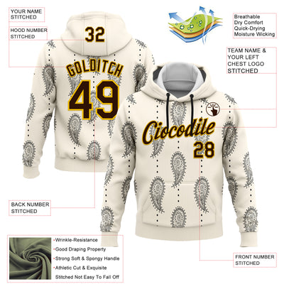 Custom Stitched Cream Brown-Yellow 3D Pattern Design Ethnic Paisley Floral Bandana Sports Pullover Sweatshirt Hoodie