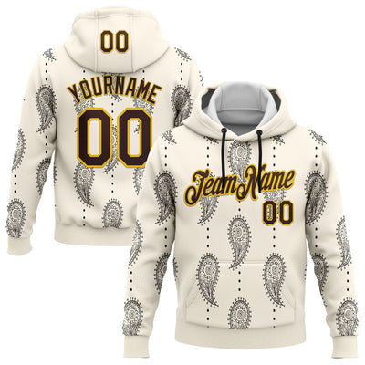 Custom Stitched Cream Brown-Yellow 3D Pattern Design Ethnic Paisley Floral Bandana Sports Pullover Sweatshirt Hoodie