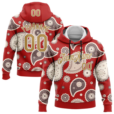 Custom Stitched Red Old Gold-White 3D Pattern Design Ethnic Paisley Floral Bandana Sports Pullover Sweatshirt Hoodie