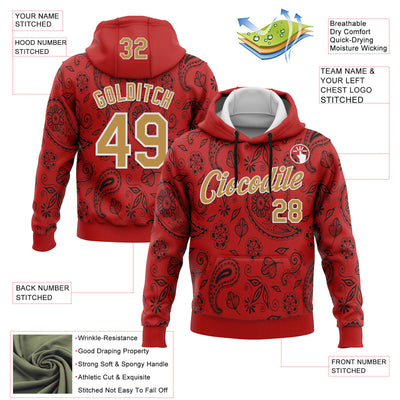Custom Stitched Red Old Gold-White 3D Pattern Design Ethnic Paisley Floral Bandana Sports Pullover Sweatshirt Hoodie
