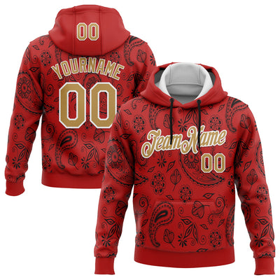 Custom Stitched Red Old Gold-White 3D Pattern Design Ethnic Paisley Floral Bandana Sports Pullover Sweatshirt Hoodie