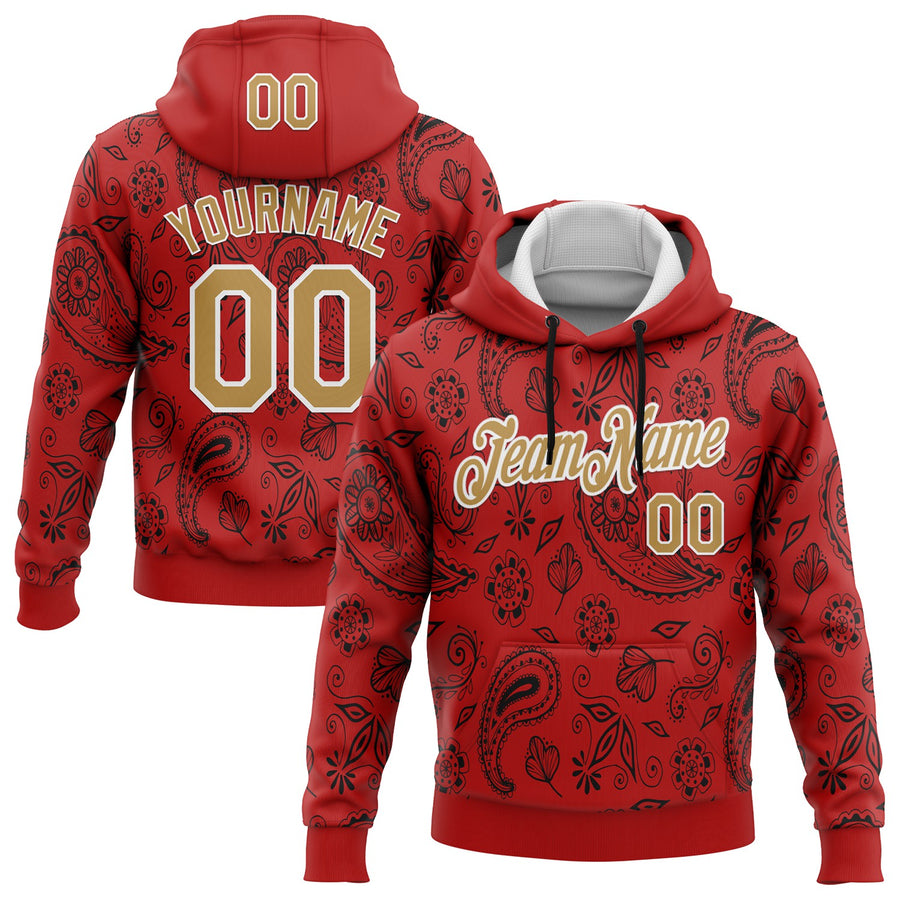 Custom Stitched Red Old Gold-White 3D Pattern Design Ethnic Paisley Floral Bandana Sports Pullover Sweatshirt Hoodie
