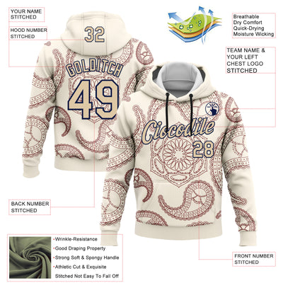Custom Stitched Cream City Cream-Navy 3D Pattern Design Ethnic Paisley Floral Bandana Sports Pullover Sweatshirt Hoodie