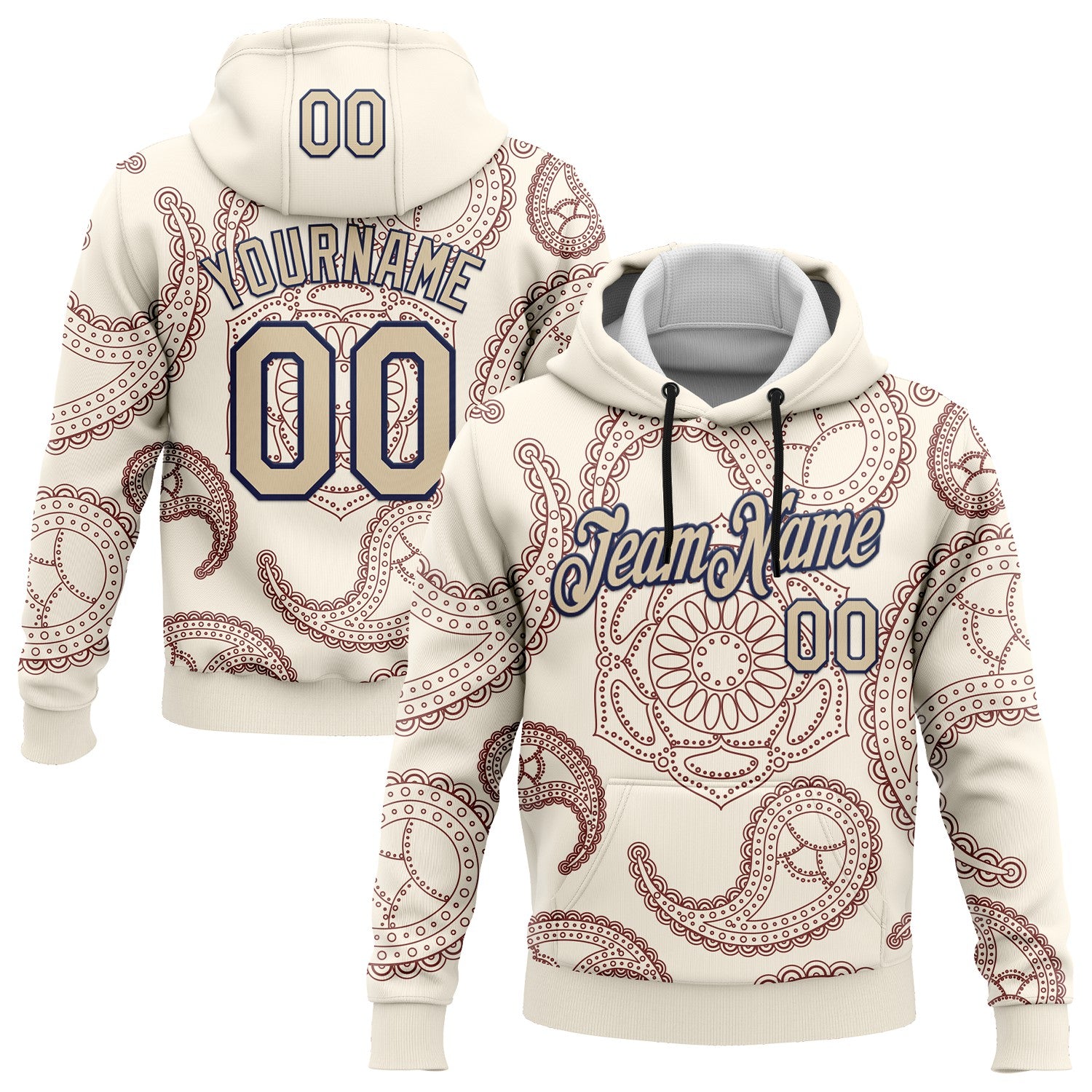 Custom Stitched Cream City Cream-Navy 3D Pattern Design Ethnic Paisley Floral Bandana Sports Pullover Sweatshirt Hoodie