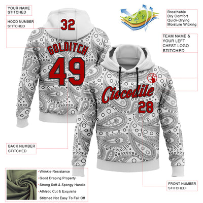 Custom Stitched White Red-Black 3D Pattern Design Ethnic Paisley Floral Bandana Sports Pullover Sweatshirt Hoodie