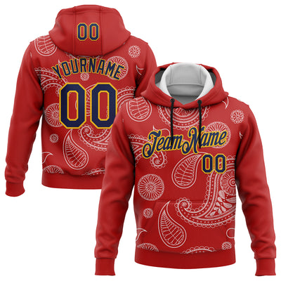Custom Stitched Red Navy-Gold 3D Pattern Design Ethnic Paisley Floral Bandana Sports Pullover Sweatshirt Hoodie