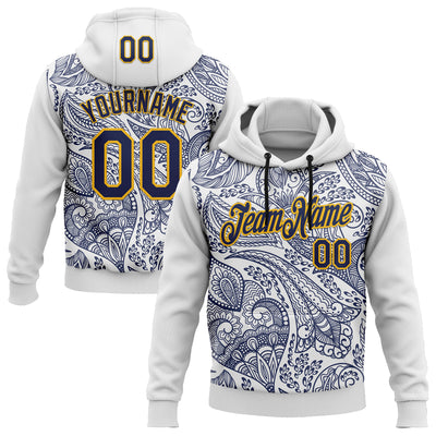 Custom Stitched White Navy-Gold 3D Pattern Design Ethnic Paisley Floral Bandana Sports Pullover Sweatshirt Hoodie