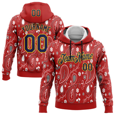 Custom Stitched Red Navy-Gold 3D Pattern Design Ethnic Paisley Floral Bandana Sports Pullover Sweatshirt Hoodie
