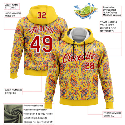 Custom Stitched Yellow Red-White 3D Pattern Design Ethnic Paisley Floral Bandana Sports Pullover Sweatshirt Hoodie