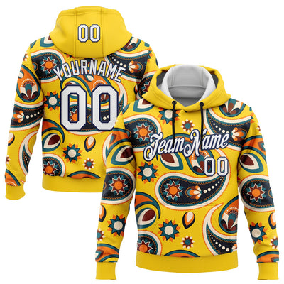 Custom Stitched Yellow White-Navy 3D Pattern Design Ethnic Paisley Floral Bandana Sports Pullover Sweatshirt Hoodie