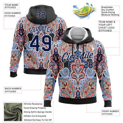 Custom Stitched Black Navy-White 3D Pattern Design Ethnic Paisley Floral Bandana Sports Pullover Sweatshirt Hoodie
